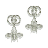 98026, DOUBLE "G" PAVE RHINESTONE BEE DANGLE EARRING