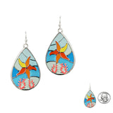 98035, STARFISH ABSTRACT GLASS TEARDROP DANGLE EARRING
