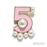 98057, NUMBER 5 ENAMEL PEARL PIN BROOCH