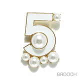 98057, NUMBER 5 ENAMEL PEARL PIN BROOCH