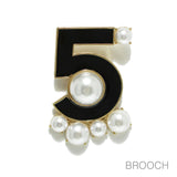 98057, NUMBER 5 ENAMEL PEARL PIN BROOCH