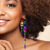 98058, RECTANGLE RHINESTONE ACCENT LONG EVENING DROP EARRING