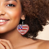 98063, HEART BLING AMERICAN FLAG RHINESTONE PLUSH DANGLE EARRING