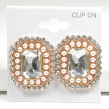 98065, RHINESTONE & PEARL EVENING CLIP ON EARRING