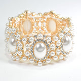98066, OVAL PEARL & RHINESTONE ACCENT EVENING STRETCH BRACELET