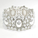 98066, OVAL PEARL & RHINESTONE ACCENT EVENING STRETCH BRACELET