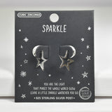 98079, WHITE GOLD DIPPED, "SPARKLE" STAR CUBIC ZIRCONIA STERLING SILVER POST EARRING