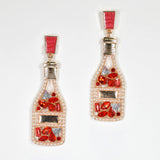 98096, WINE GLASS BOTTLE RHINESTONE WITH PEARL DANGLE EARRING