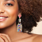 98096, WINE GLASS BOTTLE RHINESTONE WITH PEARL DANGLE EARRING
