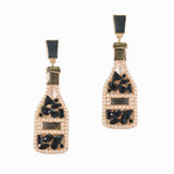 98096, WINE GLASS BOTTLE RHINESTONE WITH PEARL DANGLE EARRING