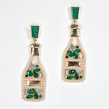 98096, WINE GLASS BOTTLE RHINESTONE WITH PEARL DANGLE EARRING