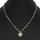 98110, TEXTURED ROUND CHARM BEADED NECKLACE