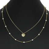 98112, DAINTY HEART CHARM WITH PEARL DOUBLE LAYERED NECKLACE
