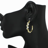 98115, GOLD DIPPED, CRYSTAL RHINESTONE ACCENT HOOP EARRING