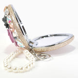 98128, HEART GLITTER FLOWER WITH RHINESTONE MIRROR KEYCHAIN