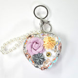 98128, HEART GLITTER FLOWER WITH RHINESTONE MIRROR KEYCHAIN