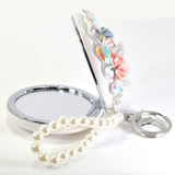 98128, ROUND GLITTER FLOWER WITH RHINESTONE MIRROR KEYCHAIN
