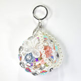 98128, ROUND GLITTER FLOWER WITH RHINESTONE MIRROR KEYCHAIN