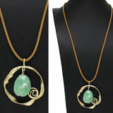 98130, SEMI PRECIOUS STONE ACCENT HAMMERED ROUND LONG PENDANT NECKLACE