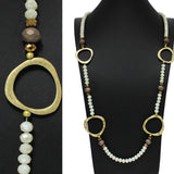 98138, HAMMERED GEOMETRIC LONG BEADED NECKLACE