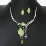 98152, LEAF CELLULOID ACETATE WITH RHINESTONE NECKLACE