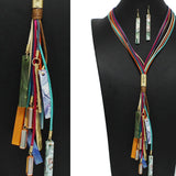 98154, RECTANGLE CELLULOID ACETATE TASSEL LONG NECKLACE
