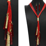 98154, RECTANGLE CELLULOID ACETATE TASSEL LONG NECKLACE