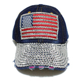 98155, AMERICAN FLAG BLING RHINESTONE BASEBALL CAP