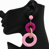 98179, RATTAN SEED BEADED ROUND DANGLE EARRING