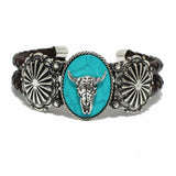 98182, WESTERN STEER HEAD CONCHO WITH FAUX LEATHER CUFF BRACELET