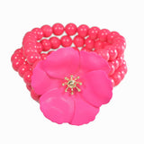 98206, MATTE FINISH FLOWER BEADED STRETCH BRACELET