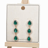 98207, TRIPLE TEARDROP RHINESTONE DANGLE EARRING