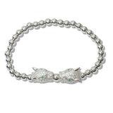98211, DRAGON CZ STAINLESS STEEL BALL BEADED STRETCH BRACELET