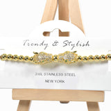 98211, DRAGON CZ STAINLESS STEEL BALL BEADED STRETCH BRACELET