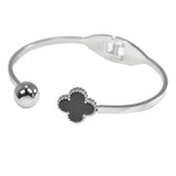 98213, CLOVER ACCENT BALL STAINLESS STEEL BANGLE CUFF BRACELET