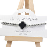 98215, CLOVER STAINLESS STEEL BALL BEADED STRETCH BRACELET