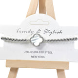 98215, CLOVER STAINLESS STEEL BALL BEADED STRETCH BRACELET