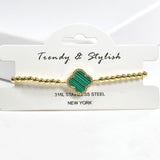 98215, CLOVER STAINLESS STEEL BALL BEADED STRETCH BRACELET