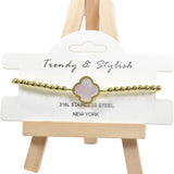 98215, CLOVER STAINLESS STEEL BALL BEADED STRETCH BRACELET