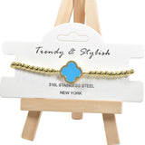 98215, CLOVER STAINLESS STEEL BALL BEADED STRETCH BRACELET