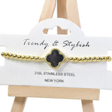 98215, CLOVER STAINLESS STEEL BALL BEADED STRETCH BRACELET