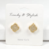 98225, CLOVER PAVE RHINESTONE STUD EARRING