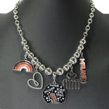 98231, "BLACK GIRL MAGIC" ENAMEL MULTI CHARM BALL BEADED NECKLACE