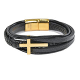 98235, CROSS LEATHER STAINLESS STEEL MAGNETIC CLOSURE BRACELET