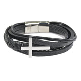 98235, CROSS LEATHER STAINLESS STEEL MAGNETIC CLOSURE BRACELET