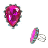 98272, TEARDROP RHINESTONE WITH ROUND TURQUOISE STONE ACCENT CUFF RING