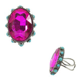 98273, OVAL RHINESTONE WITH ROUND TURQUOISE STONE ACCENT CUFF RING