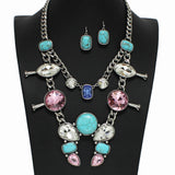 98279, WESTERN RHINESTONE WITH TURQUOISE STONE NECKLACE