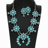98281, WESTERN SQUASH BLOSSOM TURQUOISE STONE WITH NAVAJO BEADED NECKLACE