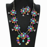 98281, WESTERN SQUASH BLOSSOM TURQUOISE STONE WITH NAVAJO BEADED NECKLACE